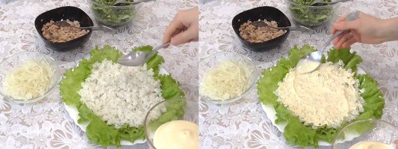 салат из горбуши с рисом и огурцом